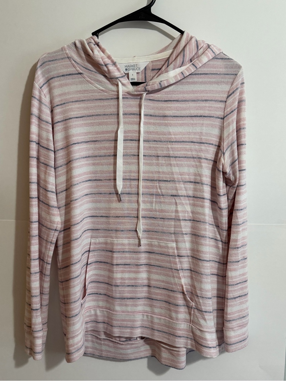Market & Spruce Blush and Cream Striped Hooded Top